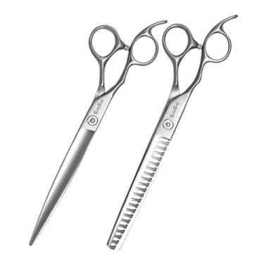 Imagem de SnipStar 7,5 polegadas profissional cão cuidado tesoura conjunto mão esquerda reta e chunker tesoura 21 dentes VG10 aço tesoura de animais de estimação, taxa de diluição 45%