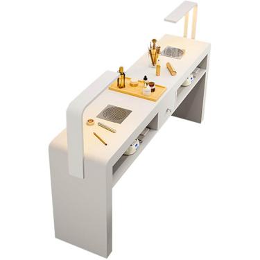 Imagem de Manicure Table Station, Home Salon Spa Nail Desk com coletor de poeira e lâmpada de LED, estação de trabalho de manicure de beleza de unhas com gavetas de armazenamento, desktop de vidro tem