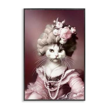 Imagem de Stupell Industries Retrato de gato moderno histórico emoldurado preto design de arte giclée por Annabelle Hall, 40 x 61
