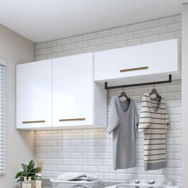 Imagem de Armário Aéreo Lavanderia França 3 Portas Branco - Kaiki Móveis, Branco