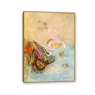 Imagem de Jacob Wrestling with the Angel Impressão artística em tela esticada quadro emoldurado poster giclee decoração de parede por Odilon Redon para sala de estar e quarto 65 x 50 cm (66.0x48.3 cm) moldura