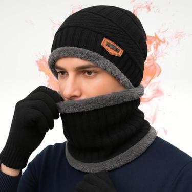 Imagem de Kit Frio Touca Gorro Luva Touch Celular Cachecol Peluciado Quentinho M