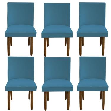 Imagem de Kit 06 Cadeiras Para Sala De Jantar Tóquio Pés Palito Suede Azul Tiffany D'classe Decor
