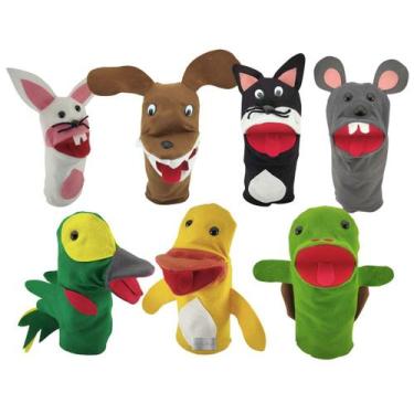 Imagem de Fantoches Animais Domesticos Kit 7 Personagens de Mão em Tecido Feltro