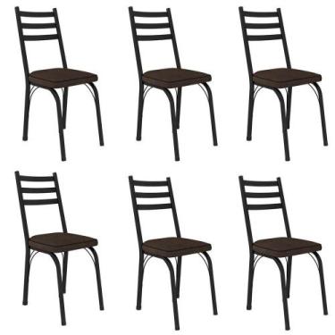 Imagem de Kit 6 Cadeiras Para Cozinha Tubular D-13 Nara De Aço Preto-imbuia - AR
