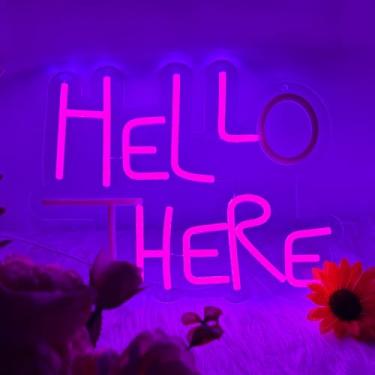 Imagem de Moneter Letreiros De Neon "Olá, Aqui", Para Decoração Parede, Letreiro Luminoso Led Com Luzes "Hell Here" E Alimentação Usb Bar, Hotel, Café, Sala Vip, Casa