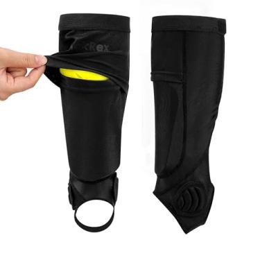 Imagem de Linkidea Meias caneleiras de futebol infantil com protetor de tornozelo, manga caneleira de futebol juvenil com protetor de tornozelo (preta/tamanho M)