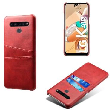 Imagem de Capas Compatível com LG K41s,Caso de couro PU-Tampa de telefone a prova de choque com 2 slots de cartão,Proteção anti-impressão digital e anti-gota-Red