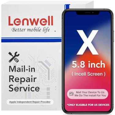 Imagem de Lenwell Serviço de reparo por correio com substituição de tela embutida para iPhone X, tela digitalizadora de 5,8 polegadas, montagem sensível ao toque, A1865, A1901, A1902