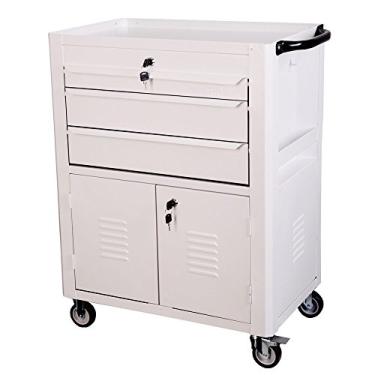 Imagem de Carrinho Fechado Branco com 3 Gavetas e Portas-FERCAR-C06BR