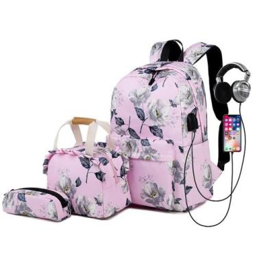 Imagem de Mochila Feminina + Bolsa Térmica + Estojo Kit com 3 Peças - Aolida, Ro