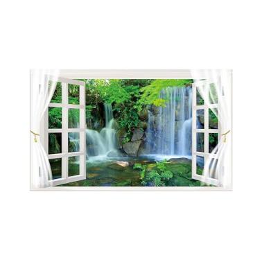 Imagem de Paisagem Impressões em Tela-Árvore cachoeira-Janela Falsa Quadro de Parede-Natureza Pintura para Decoração Banheiro 30x50cm Sem Moldura