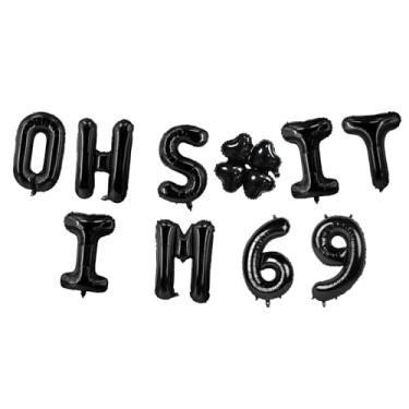 Imagem de Oh I'm 69! Balões de látex 40,6 cm preto hallo 69 Cheers to 69 anos decoração temática para homem mulher feliz 69º aniversário festa estúdio foto adereço bandeira decorações lembrancinhas suprimentos