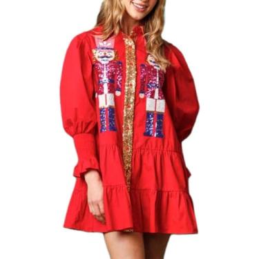 Imagem de ZENMANCHEN Saia de lantejoulas camisa quebra-nozes vestido de férias para mulheres saia de Natal moletom quebra-nozes roupas fofas, 1 vermelho, GG