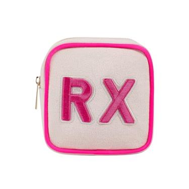 Imagem de RSRSLEII Pequenas Embalagens De Remédios Lona, Bolsa Maquiagem Para Medicamentos Com Letras Em Chenille E Zíper Metal, Mini Organizadora Primeiros Socorros Viagem, Lavável À Máquina (02 Rosa Choque)