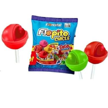 Imagem de Pirulito Flopito Chicle Giga Sortido Maracujá, Morango, Melancia, Cereja– 48 Unidades (1,25kg) | Florestal Alimentos