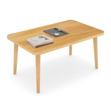 Imagem de Funecy Mesa de centro quadrada baixa com 4 pernas resistentes de madeira maciça, mesa de chão para sentar no chão, armazenamento e móveis de sala de estar (natural)