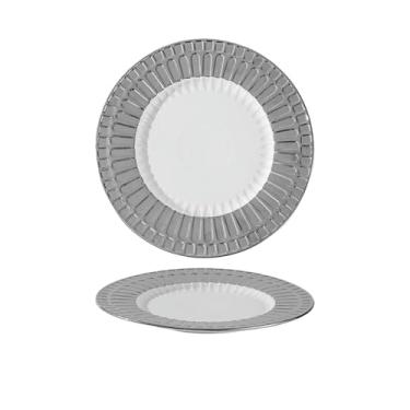 Imagem de Prato de sobremesa ocidental de cerâmica em relevo prato de bife doméstico de restaurante - prato romano de 25,4 cm - prata