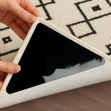 Imagem de Ohiatn 12 peças de prendedores de tapete para pisos de madeira, fita antiderrapante para tapetes de área, tapetes de dupla face reutilizáveis, adesivos de tapete antiondulação para azulejo, madeira