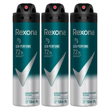 Imagem de kit 3 Desodorante Rexona Men Sem Perfume Aerosol Antitranspirante 48h 150ml