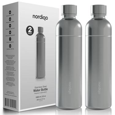 Imagem de Nordiqo Garrafa de aço inoxidável premium de 940 ml – Compatível com SodaStream (não Fizz), Aarke e outros fabricantes de refrigerante | Sem data de validade | Seguro para lava-louças | À prova de