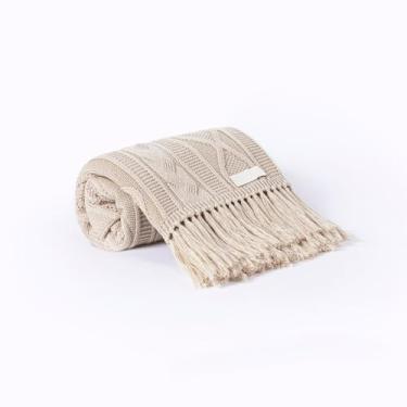 Imagem de Manta Decorativa Tricot Com Franja Para Sofa Sala Cama 120x150cm Chicago(Bege,Com Franja)