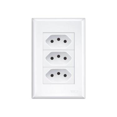 Imagem de Tomada Tripla Fame Evidence 2P+T 20A com Placa 4x2 Branca, Unica