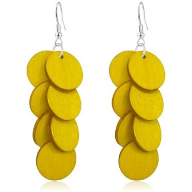 Imagem de WIKMAB Brincos de madeira boêmia, geometria, redonda, leves, pendentes, pendentes de madeira natural, círculo, franja, gancho, brincos, small item, Madeira, Sem pedra preciosa