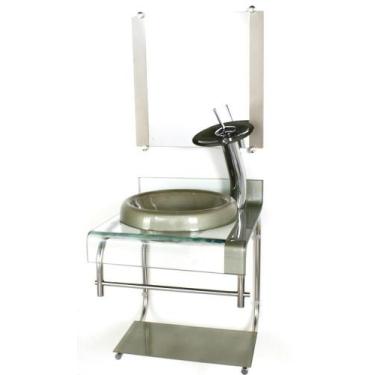 Imagem de Gabinete Vidro 40Cm Banheiro Curvado Duplo Inox Cuba Chapéu - Cubas E 