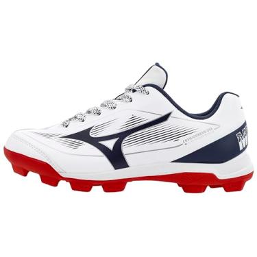 Imagem de Mizuno Chuteira de beisebol masculina Cushion revo Diamond Jr. TPU Spike, Branco - azul-marinho, 15