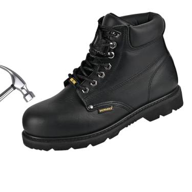 Imagem de BOIWANMA Botas de trabalho masculinas, biqueira de aço, couro, óleo, antiderrapante e resistente ao calor, botas de segurança industriais e de construção, EUA 7-17 M & W, Bico de aço - preto, 14 Wide