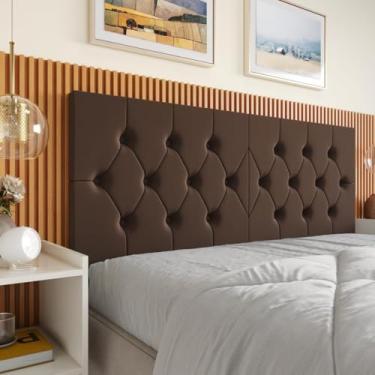 Imagem de Cabeceira Estofada Captonê Suspensa Para Cama Box Quarto Casal 1,40 Suede (Marrom) - Loja Inova BR