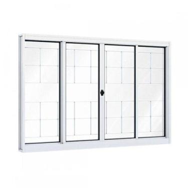 Imagem de Janela de Aço de Correr 100x150cm 4 Folhas com Grade e Vidro Liso Riob