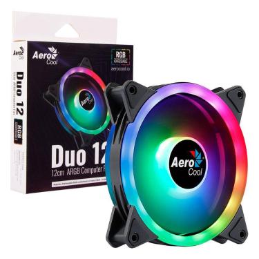 Imagem de Cooler Fan Aerocool Duo 12, ARGB, 120mm, Cabo Adaptador de 6 Pinos, Preto