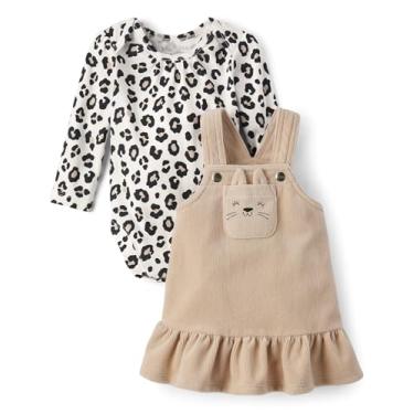 Imagem de The Children's Place Conjunto de blusa e vestido de manga comprida para bebês e crianças pequenas, Leopardo, 3-6 Meses