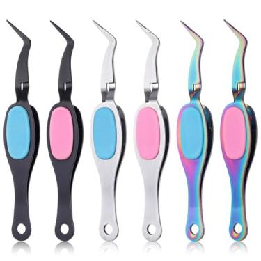 Imagem de Pinça curva Crossing Lock para artesanato, 6 peças de aço inoxidável, com aderência macia, precisão, cabo reverso, ponta fina com ponta curva para joias DIY, miçangas eletrônicas, suprimentos de