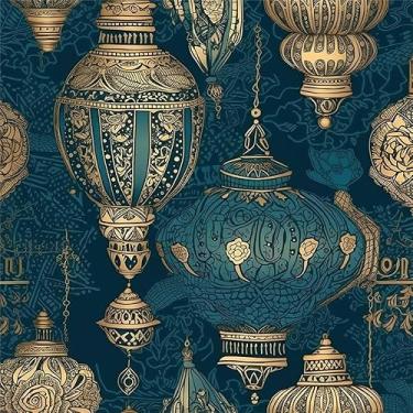 Imagem de Papel de parede vintage azul-petróleo verde azul amarelo mandala damasco descascar e colar papel de contato vinil vintage em papel de parede para quarto, banheiro, armário de cozinha adequado para