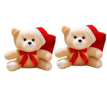 Imagem de Kit 02 Ursos Papai Noel Com Gorro e Laço Enfeite de Pelúcia e Cestas P