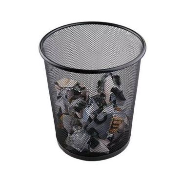 Imagem de Lixeira Escritorio Cesto Redondo Metal Aramado Grande 12 Litros Telado Casa Quarto Multiuso Preto