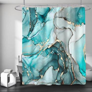Imagem de Cortina de chuveiro BayNook Teal Marble 180x180cm com ganchos