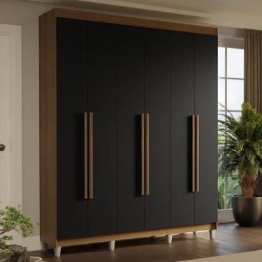 Imagem de Guarda-roupa Casal Com Pés 6 Portas Batentes Rustic-preto-rustic Satur