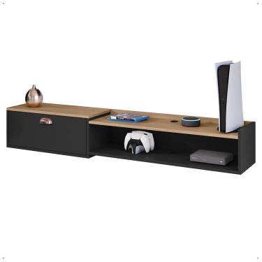 Imagem de Rack Suspenso Supremo Home TV Smart 55 Pol Porta Basculante Nicho Decoração Sala Quarto - Preto/Hanover - Lojas RPM