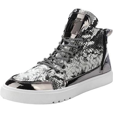 Imagem de Botas masculinas de couro PU com cadarço e bico redondo, botas Chelsea antiderrapantes, botas de inverno com zíper lateral, Prata, 9.5