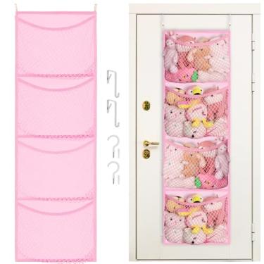 Imagem de Armazenamento de animais de pelúcia sobre a porta, organizador de brinquedos de algodão para armazenamento de brinquedos de pelúcia, suprimentos para bebês, suporte de animais de pelúcia com 4 bolsos