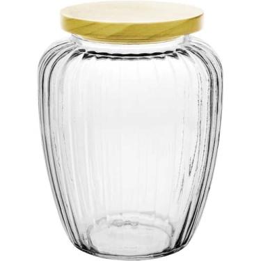 Imagem de Pote Mantimentos 2,4 Litros 20cm de Altura em Vidro Com Tampa De Pinus