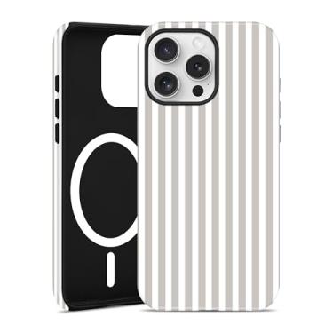 Imagem de Jusy Capa de telefone listrada compatível com MagSafe para iPhone 13 Pro, linda estética magnética macia TPU e capa protetora de policarbonato rígido para mulheres e meninas (fosco) - branco antigo