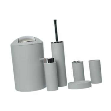 Imagem de Bothyi Conjunto de 6 acessórios para banheiro, dispensador de sabão, escova de vaso sanitário, uso doméstico, lata de lixo, presentes, saboneteira moderna e, Cinza