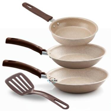 Imagem de Kit Jogo de Frigideiras 3 Pçs Antiaderente Teflon 6 Camadas Desenhada 