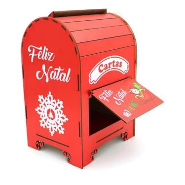 Imagem de Caixa de Cartas de Natal Vermelha Correio do Papai Noel – Enfeite Decorativo Natalino para Cartas e Pedidos – Decoração de Natal