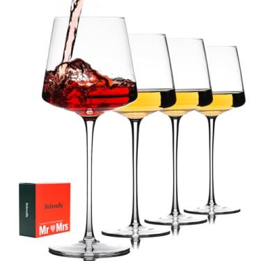 Imagem de Conjunto de 4 taças de vinho tinto, copos de cristal soprados à mão - 652 g, copos de vinho grandes - leves, transparentes, melhores para degustação de vinho, Natal, aniversário, aniversário